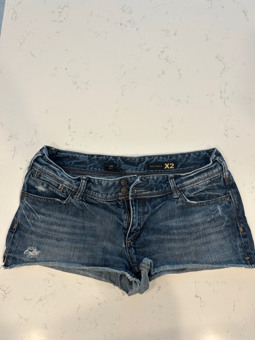 Women’s Distressed Dark Blue Denim Jean Shorts